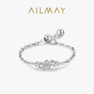 925 Silver Geometric Ring CZ Chain Adjustable Fine Jewelry