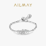 925 Silver Geometric Ring CZ Chain Adjustable Fine Jewelry