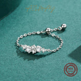 925 Silver Geometric Ring CZ Chain Adjustable Fine Jewelry
