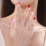 925 Silver Geometric Ring CZ Chain Adjustable Fine Jewelry
