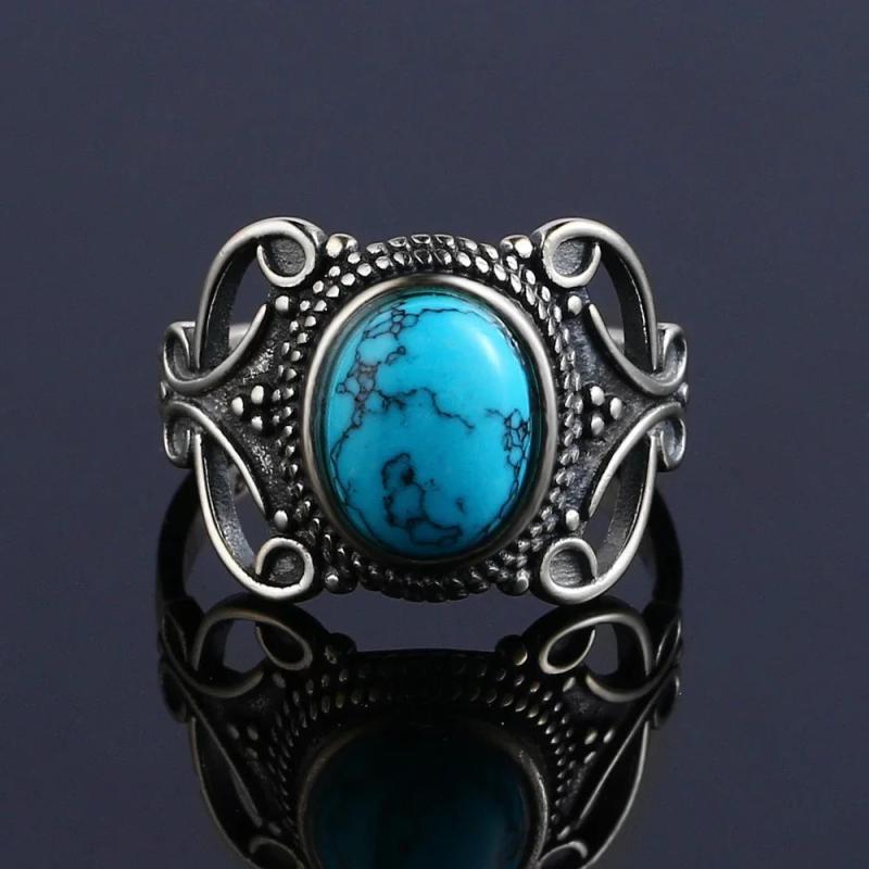 925 Silver Women's Turquoise Ring, 8x10MM Oval Stone, Fine Jewelry