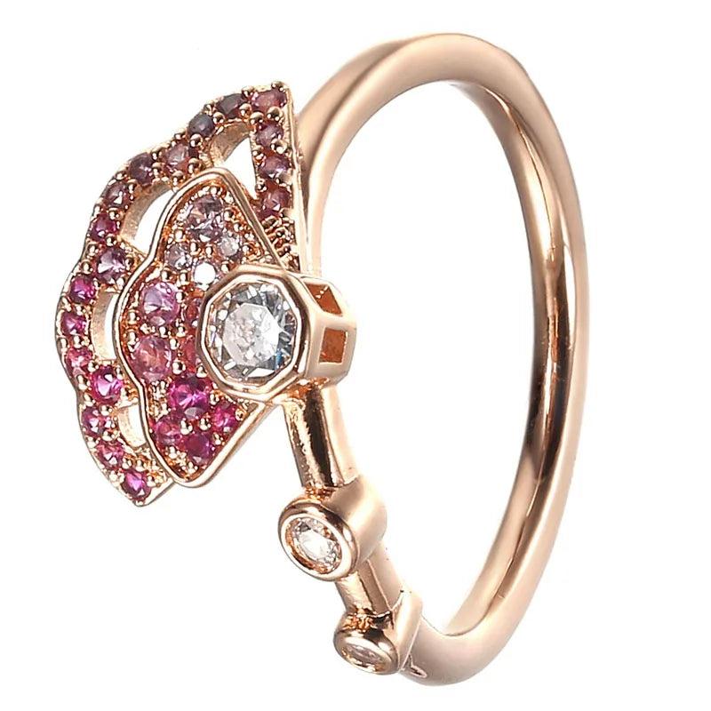 925 Silver Bar Stacking Triple Beaded Pave Band Radiant Teardrop Pink Fan Ring