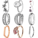 925 Silver Bar Stacking Triple Beaded Pave Band Radiant Teardrop Pink Fan Ring