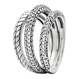 925 Silver Bar Stacking Triple Beaded Pave Band Radiant Teardrop Pink Fan Ring