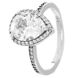 925 Silver Bar Stacking Triple Beaded Pave Band Radiant Teardrop Pink Fan Ring