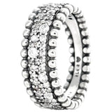 925 Silver Bar Stacking Triple Beaded Pave Band Radiant Teardrop Pink Fan Ring