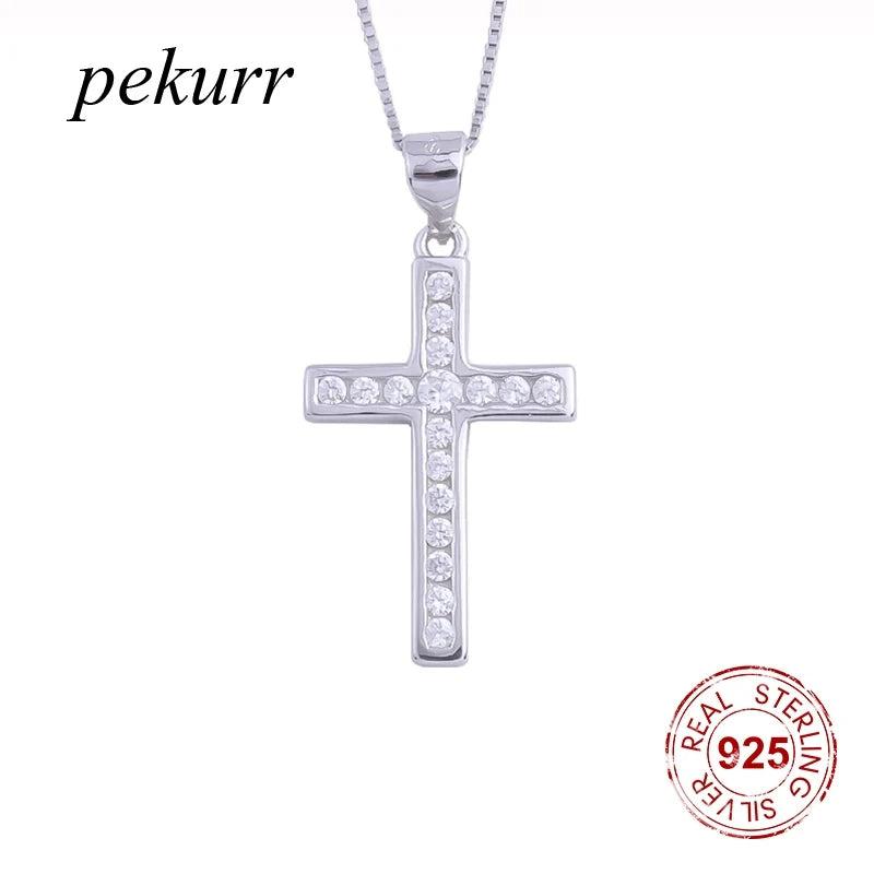 925 Silver Zircon Big Cross Necklaces for Women
