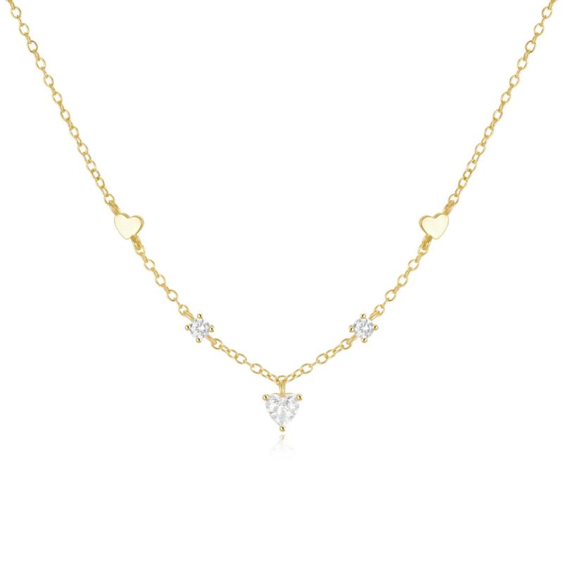 925 Silver Heart CZ Pendant Necklace High 18k Chain Jewelry