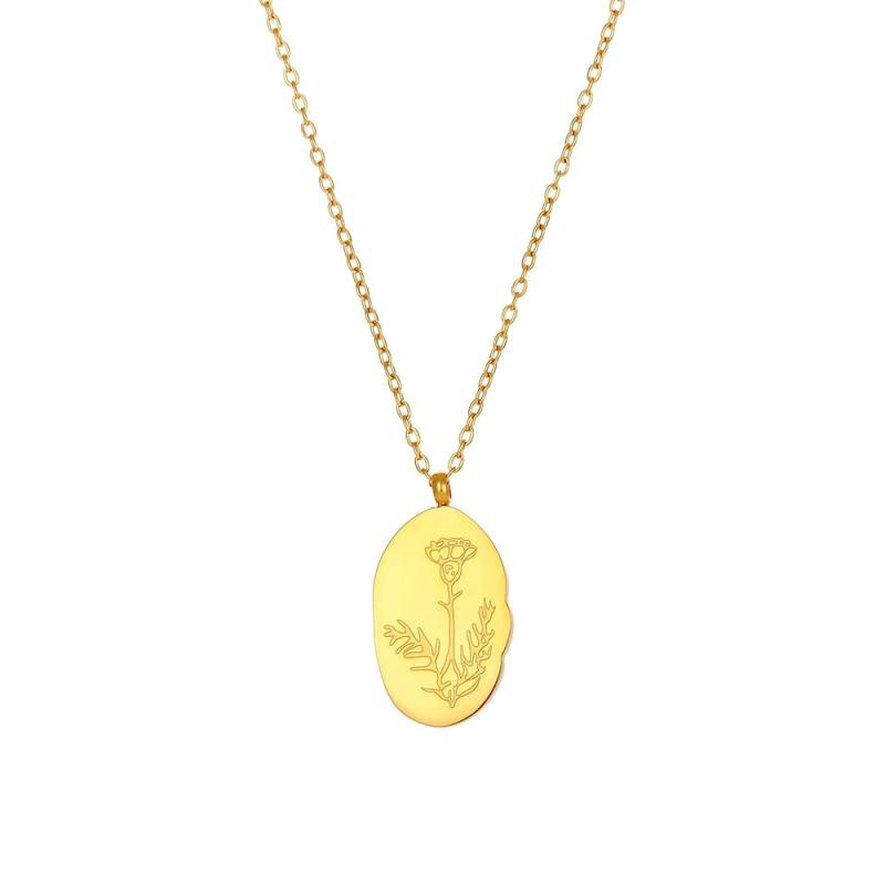 Oval Flower Pendant Necklace for Women