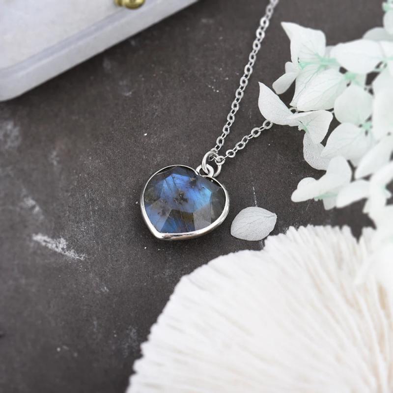 Labradorite Heart Pendant Necklace Natural Stone Jewelry