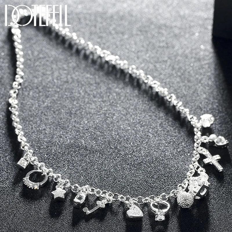 925 Silver Key Lock Stars Necklace For Woman Wedding Engagement