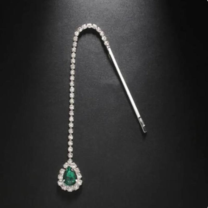 Retro Green Water Drip Pendant Hair Clips Wedding Jewelry for Women