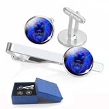 12 Constellation Men Tie Clips Cufflinks Set Zodiac Glass Jewelry