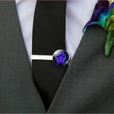 12 Constellation Men Tie Clips Cufflinks Set Zodiac Glass Jewelry