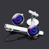 12 Constellation Men Tie Clips Cufflinks Set Zodiac Glass Jewelry