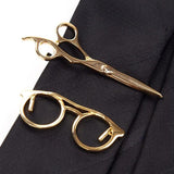 Men's Metal Tie Clip Glasses Scissors Tone Bar Jewelry