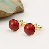 Personalized Round Pearl Cufflinks, Gold-Plated, French Style