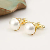Personalized Round Pearl Cufflinks, Gold-Plated, French Style