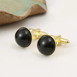 Personalized Round Pearl Cufflinks, Gold-Plated, French Style