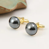 Personalized Round Pearl Cufflinks, Gold-Plated, French Style