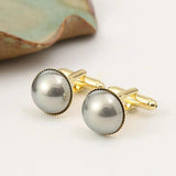 Personalized Round Pearl Cufflinks, Gold-Plated, French Style