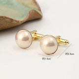 Personalized Round Pearl Cufflinks, Gold-Plated, French Style