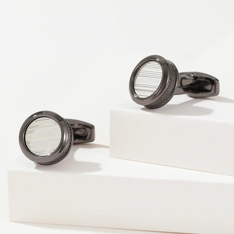 Personalized Round Grey Tuxedo Formal Shirt Cufflinks XK22S013