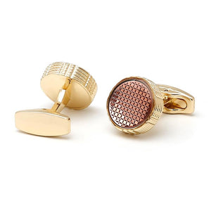 Pink Lattice Round Golden Tuxedo Cufflinks