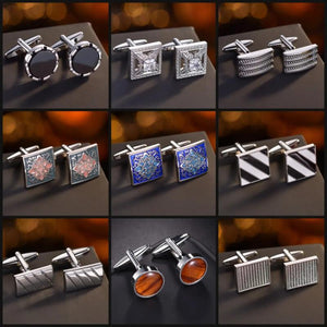 Vintage Inlaid Crystal Square Cufflinks Men's Jewelry