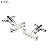 Lepton Chain Rectangle Cufflinks Mens Silver Classic Business Cufflinks