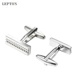 Lepton Chain Rectangle Cufflinks Mens Silver Classic Business Cufflinks