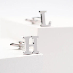 Men's XK23S033 Silver Letter Button Cufflinks