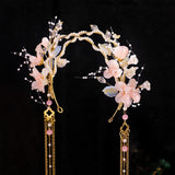 Pink Flower Headbands Fringe Tassel Hairbands Pearl Hair Hoops