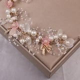 Pink Flower Crystal Headpiece Pearl Headband for Women Wedding