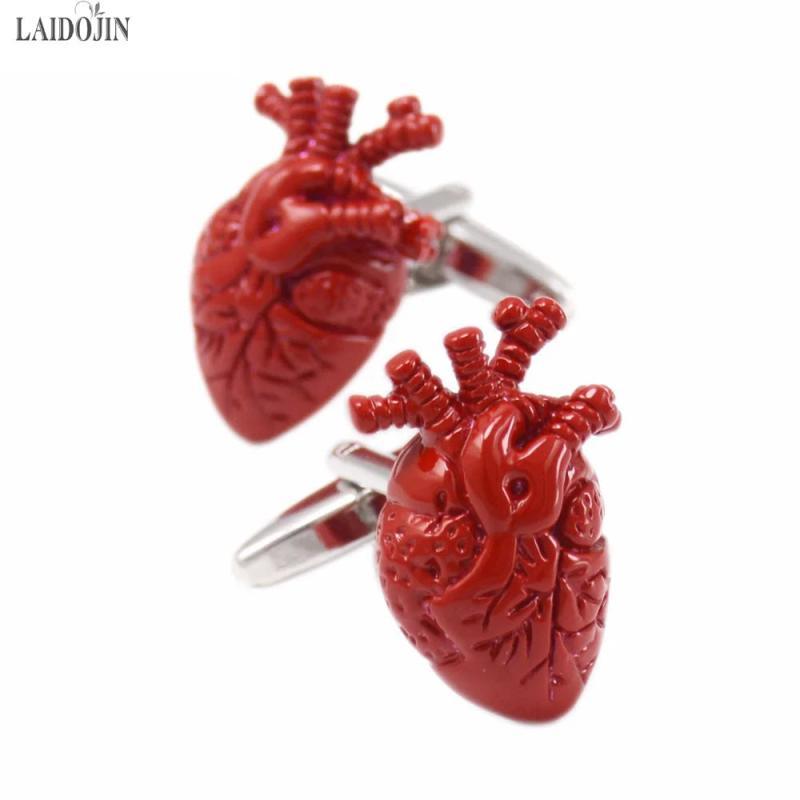 Red Enamel Heart Shirt Cufflinks for Men Novelty Halloween Jewelry