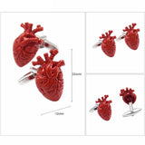 Red Enamel Heart Shirt Cufflinks for Men Novelty Halloween Jewelry