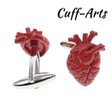 Heart Shape Red CuffLinks Wedding Jewelry for Men