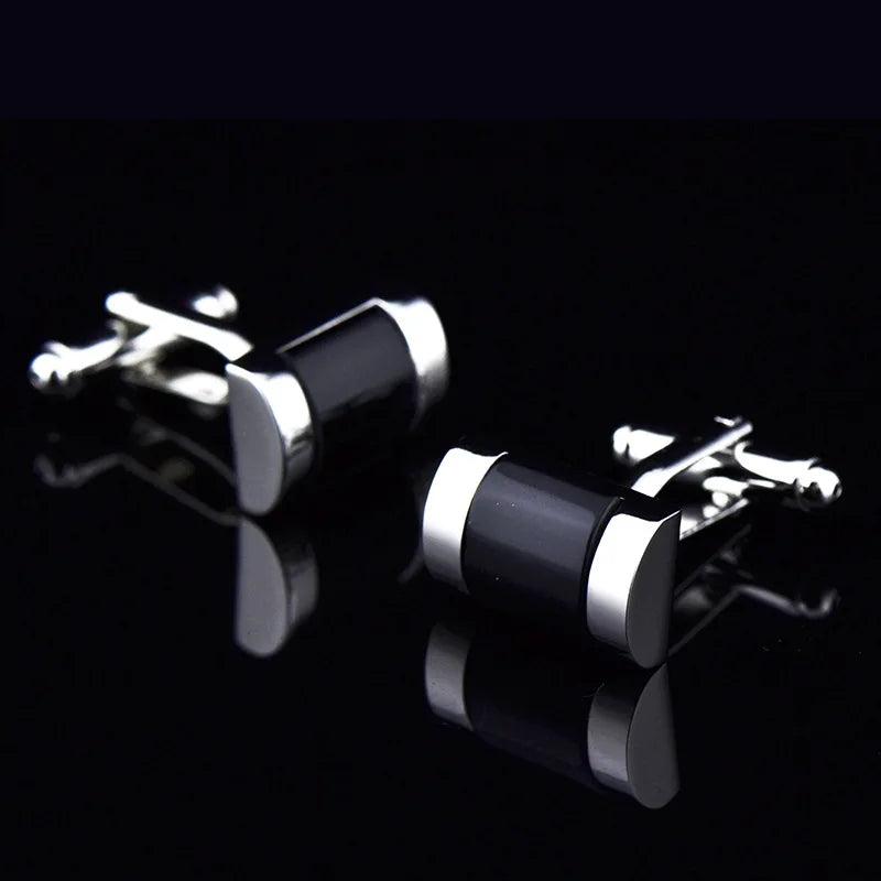 Men's Silver Metal Stone Rectangle Cufflinks Father Gift