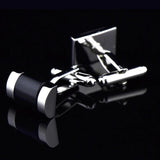 Men's Silver Metal Stone Rectangle Cufflinks Father Gift