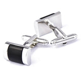 Men's Silver Metal Stone Rectangle Cufflinks Father Gift
