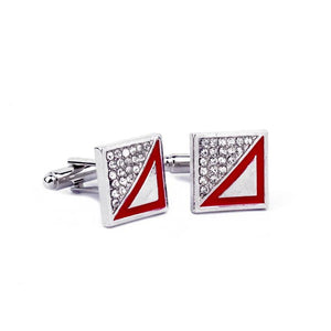 Enamel Triangle Cufflinks Rhodium Plated Jewelry Set