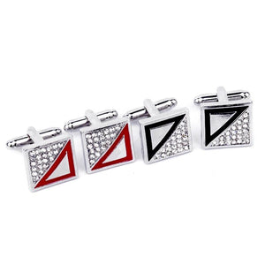 Enamel Triangle Cufflinks Rhodium Plated Jewelry Set