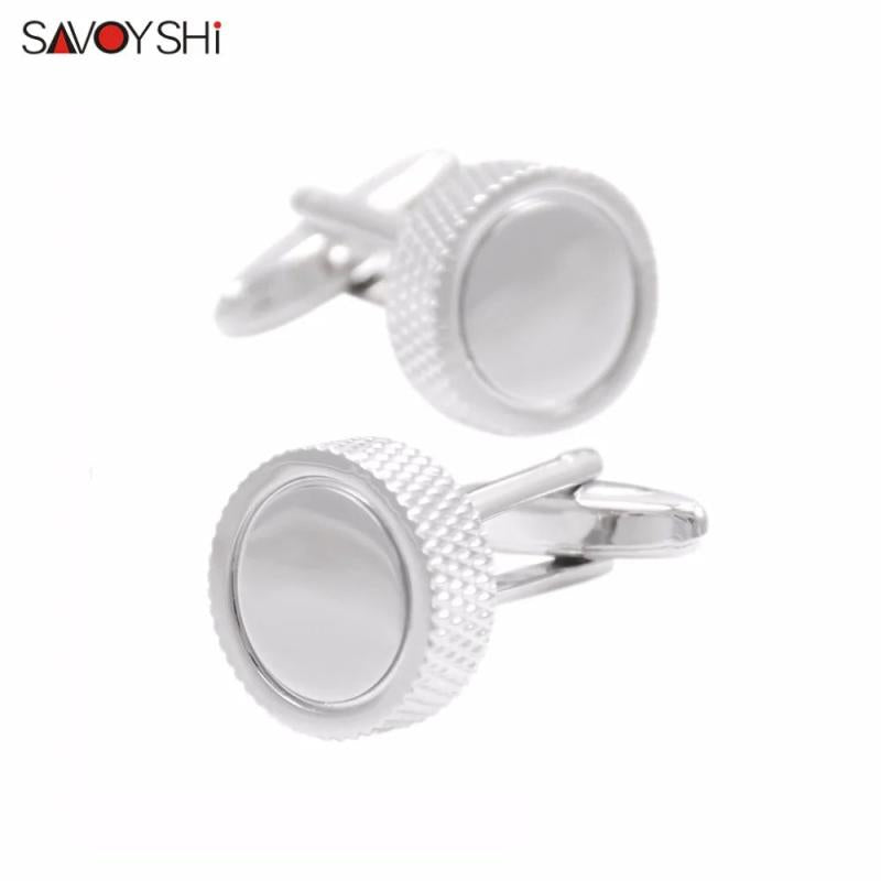 Custom Name Round Silver Cufflinks for Mens Shirt