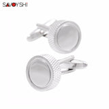 Custom Name Round Silver Cufflinks for Mens Shirt