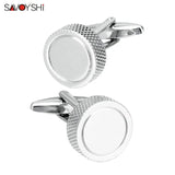 Custom Name Round Silver Cufflinks for Mens Shirt