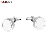 Custom Name Round Silver Cufflinks for Mens Shirt