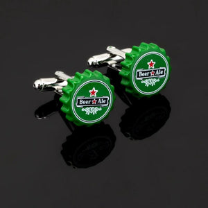 Men's Green Cufflinks Cuff Shirt Round Beer Cap Design