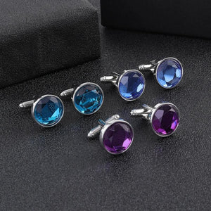 Green & Purple Glass Stone Men's Cufflinks Round Texture Botoes Party Gift