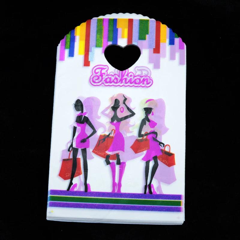50pcs Girls Print Plastic Bag 13x21cm Small Jewelry Boutique Candy Packaging Bag