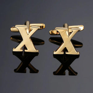 High-quality Brass Golden English Alphabet X Cufflinks